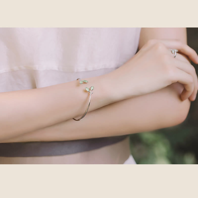 Buddha Stones Leaf Pattern Cat Eye Support Cuff Bracelet Bangle - image 16