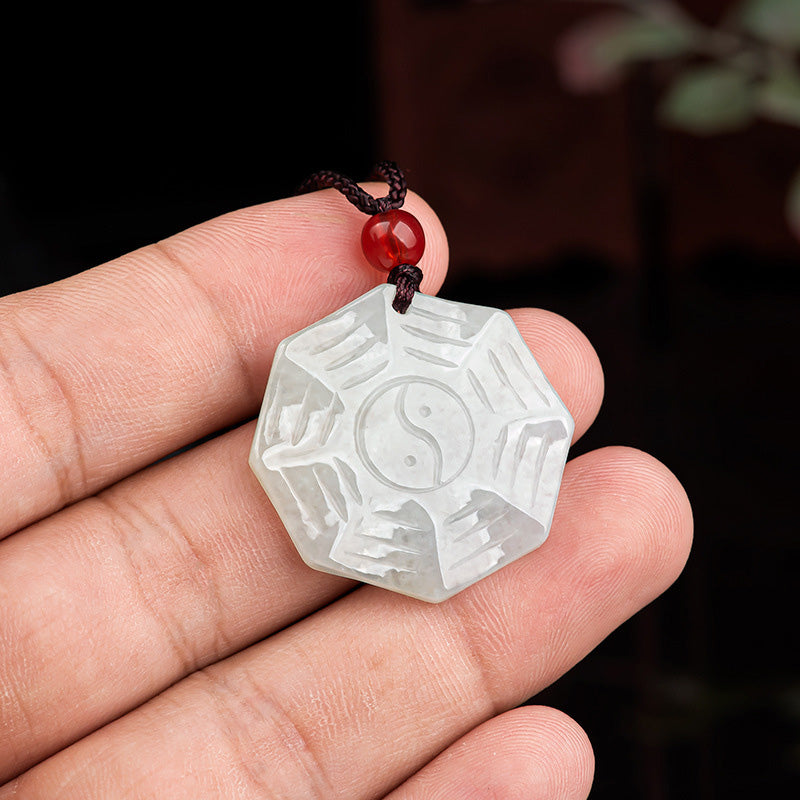 Natural Jade Bagua Yin Yang Luck Necklace Pendant - image 4