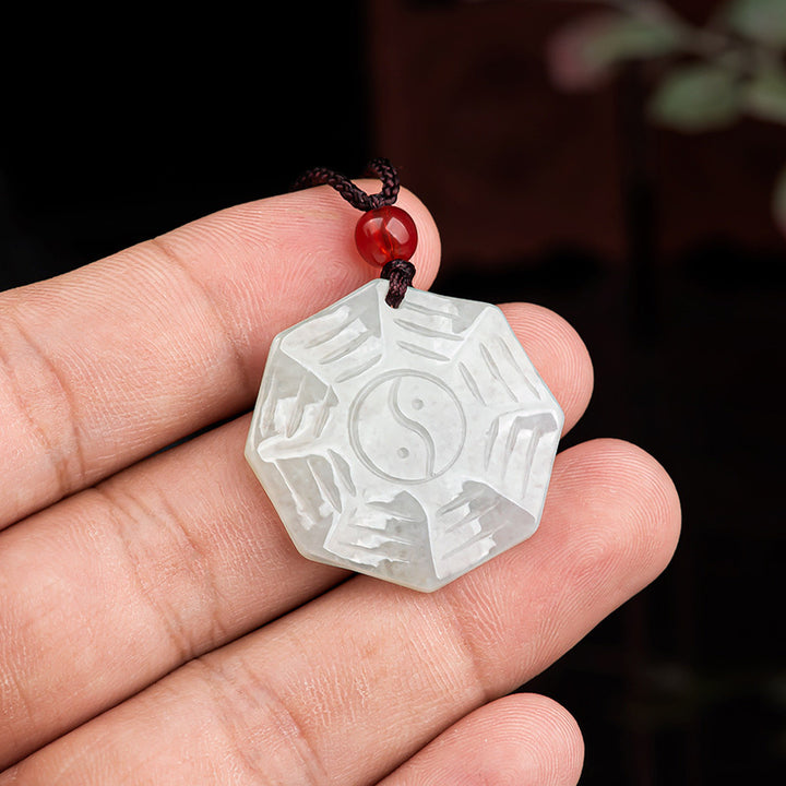 Natural Jade Bagua Yin Yang Luck Necklace Pendant - image 4