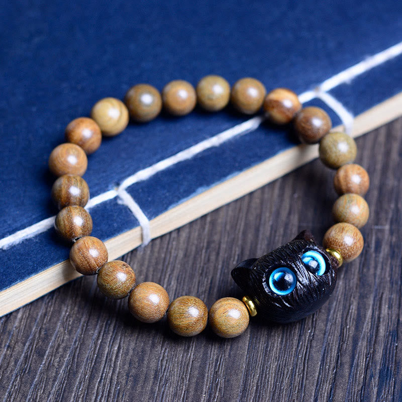 Buddha Stones Ebony Wood Green Sandalwood Red Sandalwood Lovely Cat Balance Bracelet - Red Sandalwood Cat 8mm*20 Beads(Wrist Circumference 14-16cm) - image 10