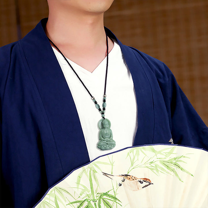 Buddha Stones Amitabha Buddha Jade Amulet Compassion String Necklace - image 3