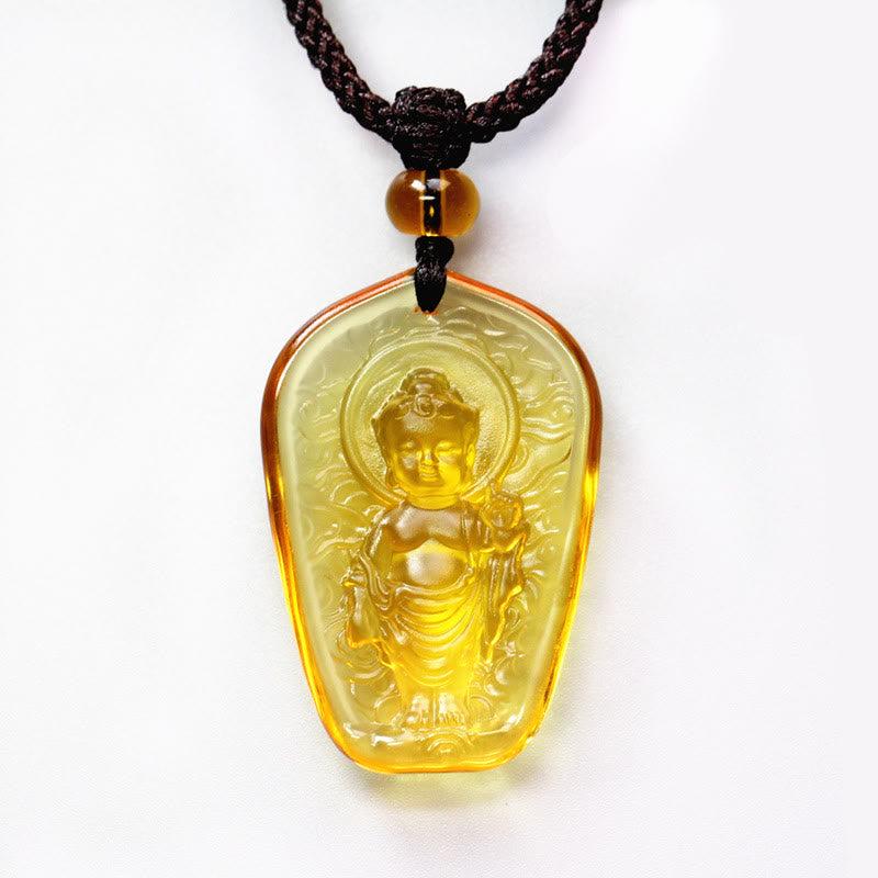 Buddha Stones Tibetan Buddha Liuli Crystal Serenity Necklace Pendant - Yellow Buddha - image 4