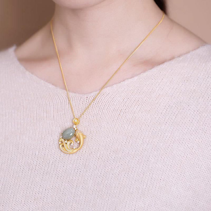 Buddha Stones Cyan Jade Koi Fish Healing Calm Necklace Pendant - image 3