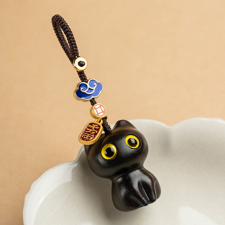Buddha Stones Small Leaf Red Sandalwood Ebony Wood Lucky Cat Protection Key Chain Phone Hanging Decoration - image 10