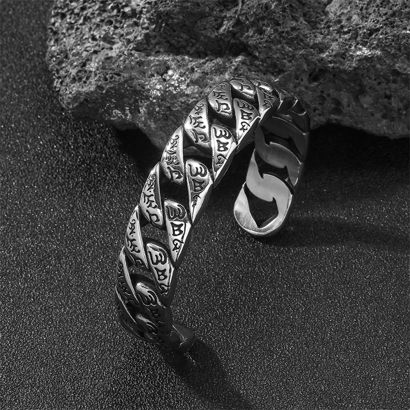 Buddha Stones Tibetan Om Mani Padme Hum Mantra Titanium Steel Peace Cuf Bangle Bracelet - image 2