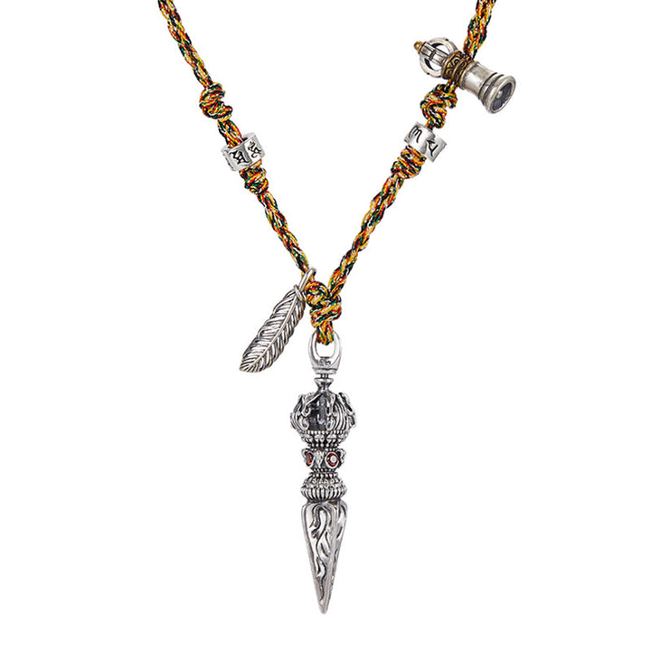 Tibetan Handmade 925 Sterling Silver Dorje Vajra Om Mani Padme Hum Feather Strength Necklace Pendant - image 8