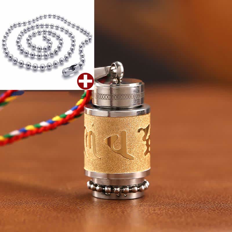 Buddha Stones Tibet Om Mani Padme Hum Shurangama Mantra Titanium Steel Wisdom Amulet Necklace Pendant - 1.4*2.4cm - Gold - Colorful String&Bead Chain - image 20