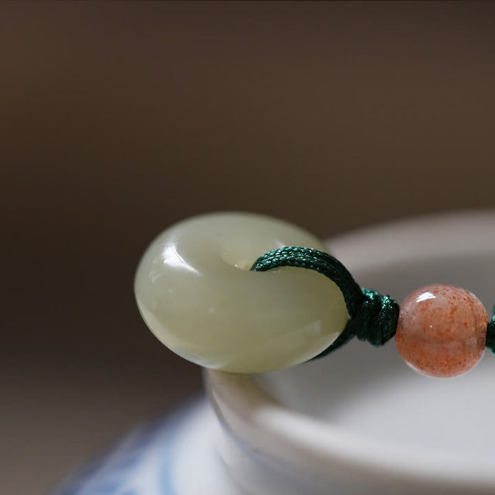 Natural Round Jade Peace Buckle Lotus Abundance String Necklace Pendant - image 3