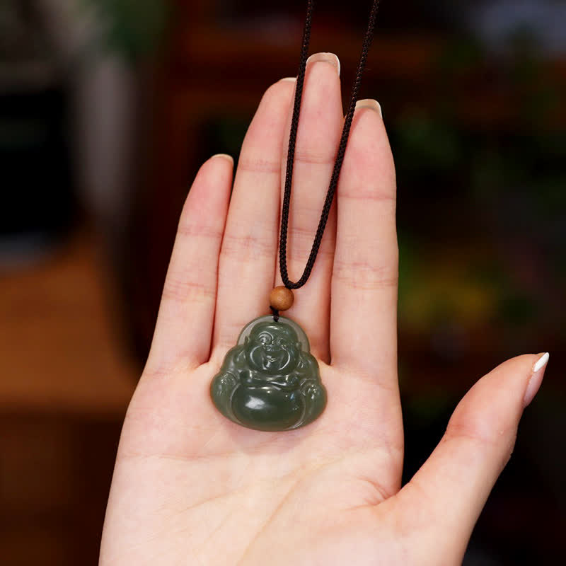 Laughing Buddha Hetian Jade Healing Calm Necklace String Pendant - image 2