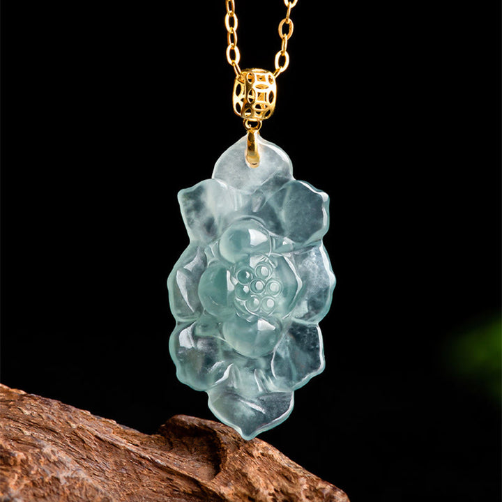 Buddha Stones 925 Sterling Silver Chain 18K Gold Buckle Natural Jade Lotus Pattern Prosperity Necklace Pendant - image 6