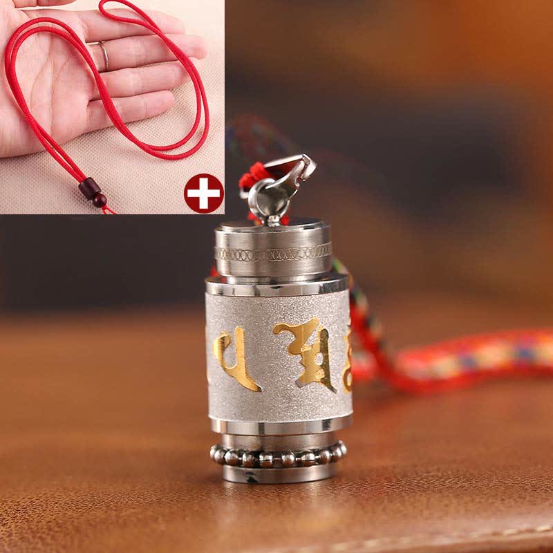 Buddha Stones Tibet Om Mani Padme Hum Shurangama Mantra Titanium Steel Wisdom Amulet Necklace Pendant - 1.4*2.4cm - Silver - Red String - image 29