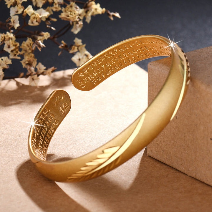 Buddha Stones Feather Heart Sutra Engraved Pattern Wealth Copper Cuff Bracelet Bangle - image 4