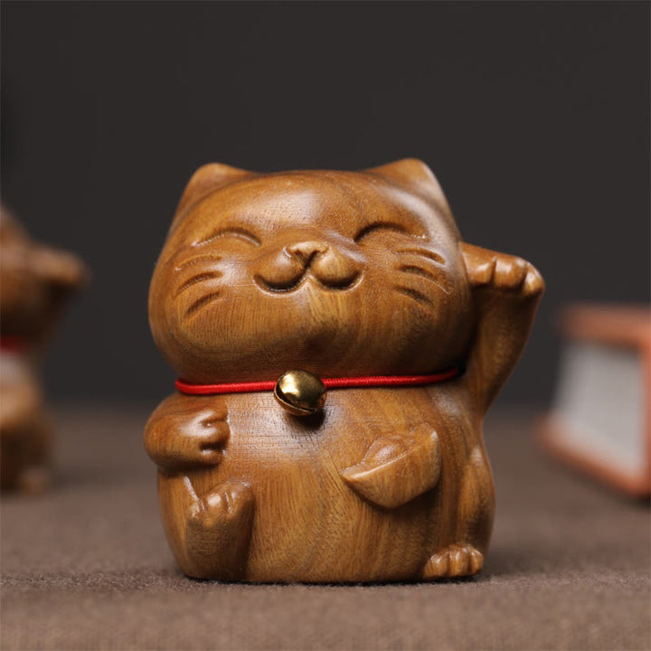 Buddha Stones Green Sandalwood Small Mini Cute Lucky Cat Peace Decorations - image 12