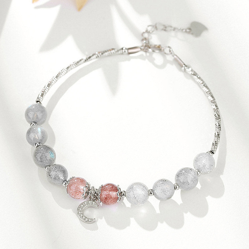 Buddha Stones Strawberry Quartz Moonstone Luck Moon Charm Bracelet - image 2