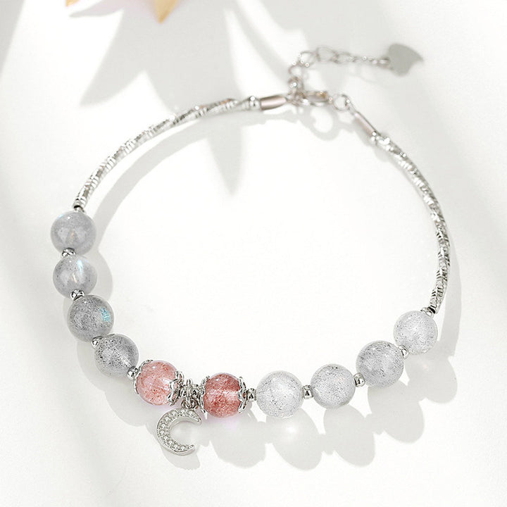 Buddha Stones Strawberry Quartz Moonstone Luck Moon Charm Bracelet - image 2