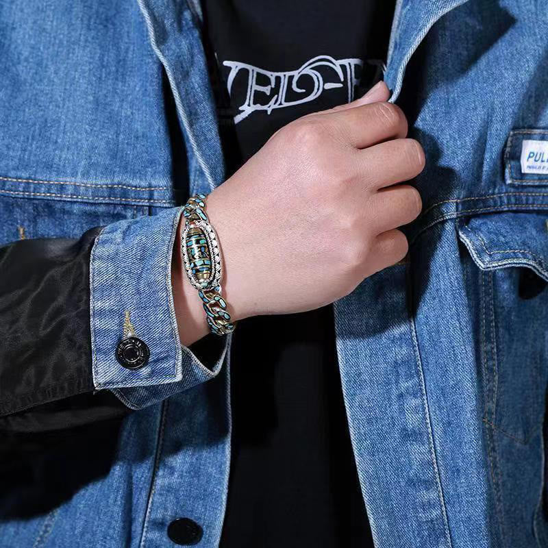 Buddha Stones Tibetan Nine-Eye Dzi Bead Om Mani Padme Hum Turquoise Protection Rotatable Bracelet - image 5