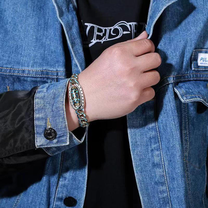 Buddha Stones Tibetan Nine-Eye Dzi Bead Om Mani Padme Hum Turquoise Protection Rotatable Bracelet - image 5