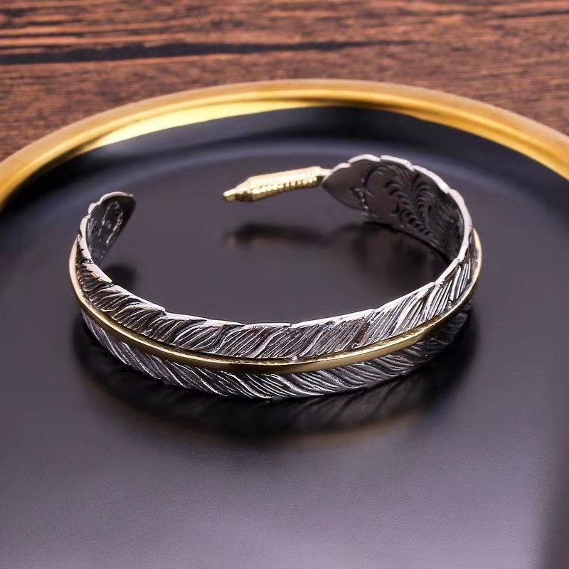 Buddha Stones Feather Pattern Carved Luck Wealth Cuff Bracelet Bangle - image 7