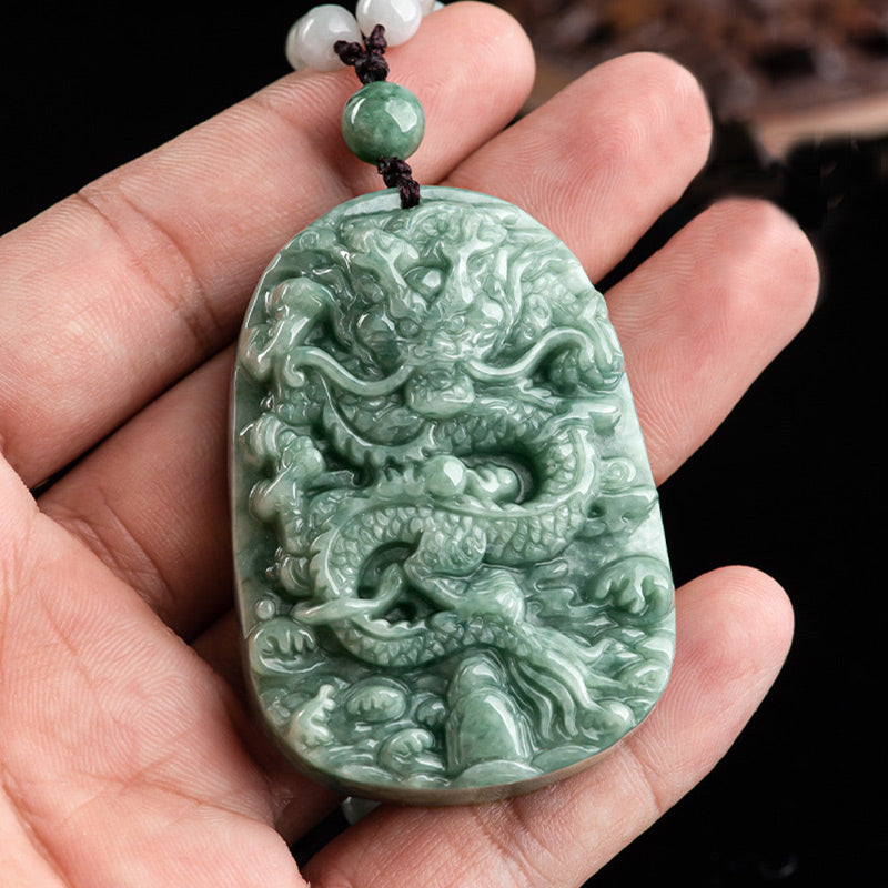 Buddha Stones Chinese Zodiac Dragon Jade Prosperity Necklace Bead String Pendant - image 3