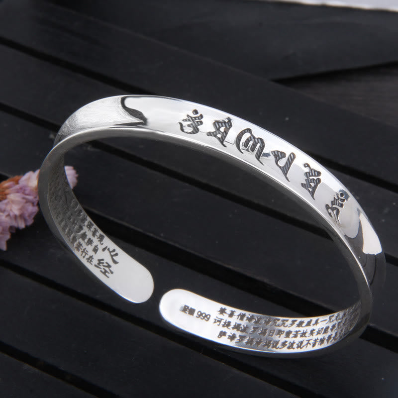 Buddha Stones 999 Sterling Silver Om Mani Padme Hum Heart Sutra Love Peace Bracelet Bangle - image 3