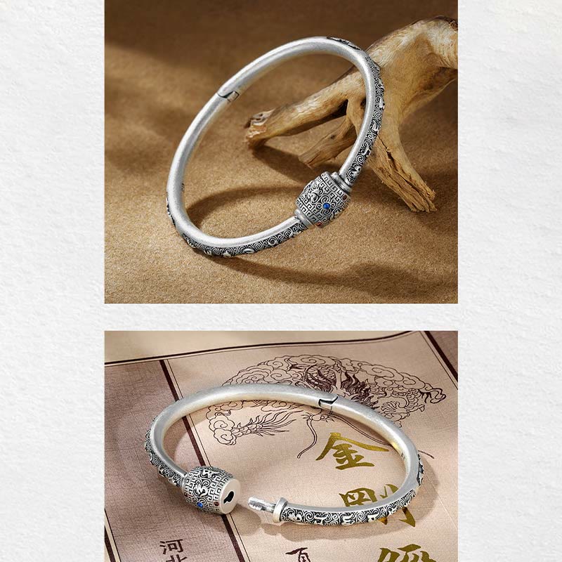 Buddha Stones 990 Sterling Silver Tibetan Auspicious Clouds Om Mani Padme Hum Engraved Creativity Bracelet Bangle - image 12