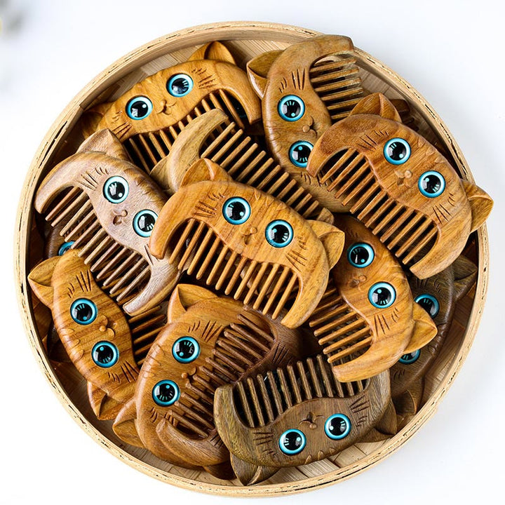 Simple Cat Pattern Green Sandalwood Cure Portable Comb - Green Sandalwood Comb 6.8*4.2*1cm - image 1