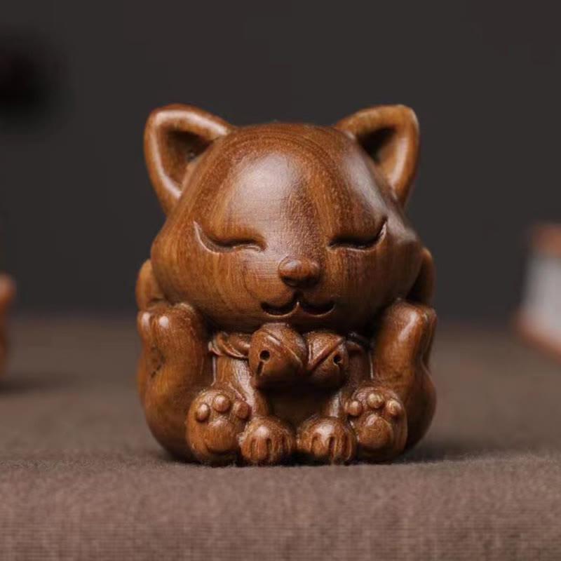 Buddha Stones Mini Nine Tailed Fox Ivory Fruit Sandalwood Green Sandalwood Blessing Decoration