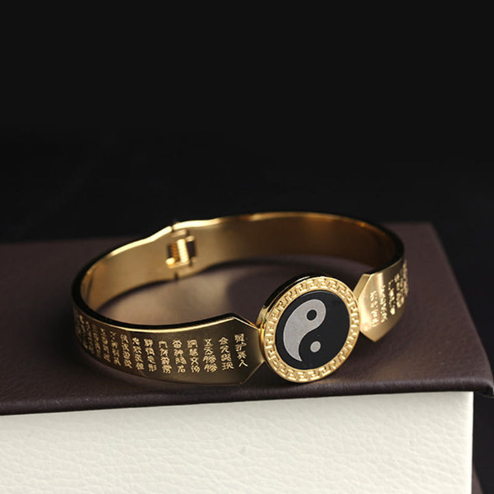 Buddha Stones Yin Yang Lotus Om Mani Padme Hum Mantra Titanium Steel Harmony Bracelet Bangle - image 4