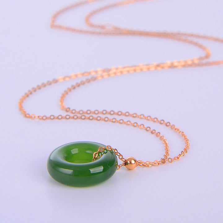 Round Cyan Jade Healing 14k Gold Plated Copper Necklace Pendant - image 8