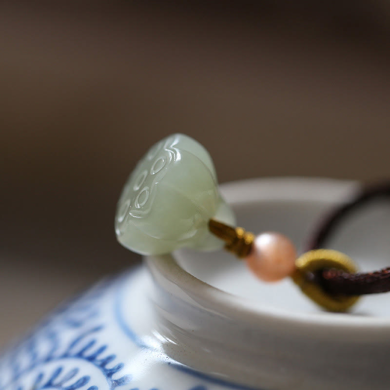 Natural Round Jade Peace Buckle Lotus Abundance String Necklace Pendant - image 8