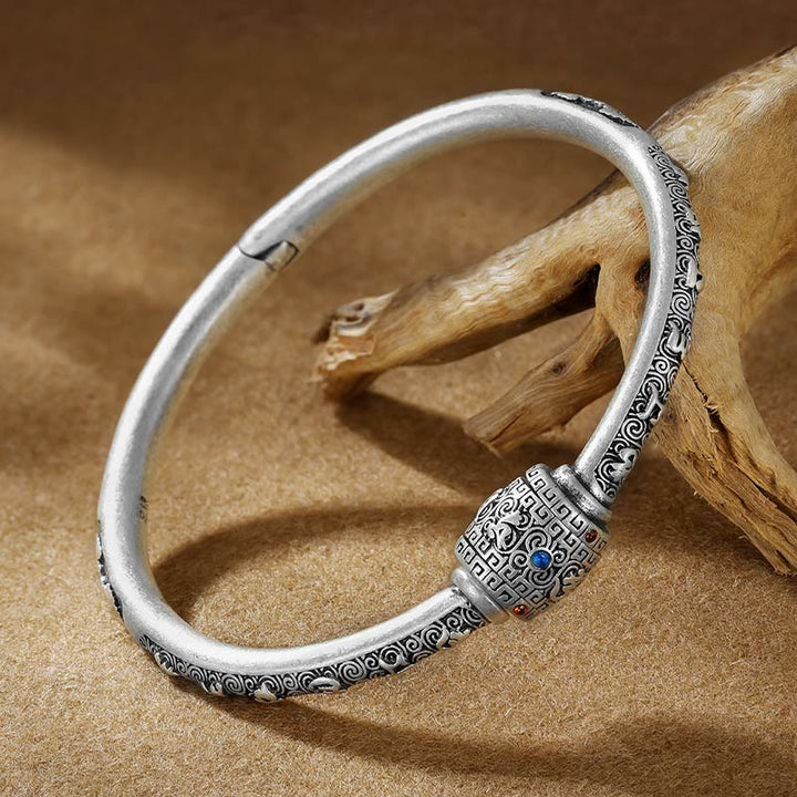 Buddha Stones 990 Sterling Silver Tibetan Auspicious Clouds Om Mani Padme Hum Engraved Creativity Bracelet Bangle - image 8