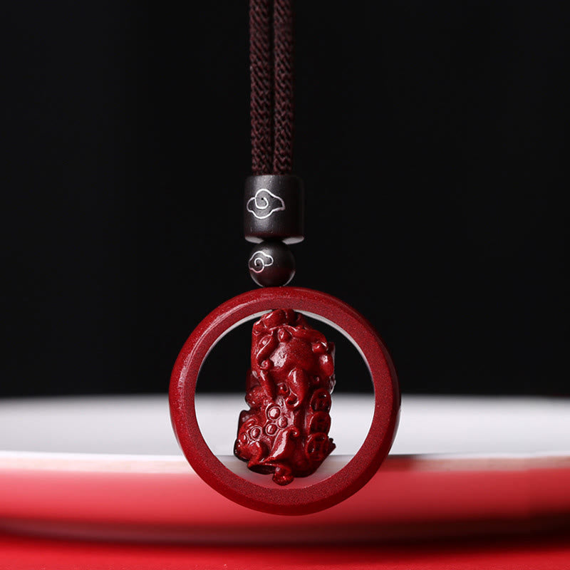 Buddha Stones Cinnabar Om Mani Padme Hum PiXiu Blessing Lucky Bead Necklace Pendant - PiXiu - Brown Rope - image 27
