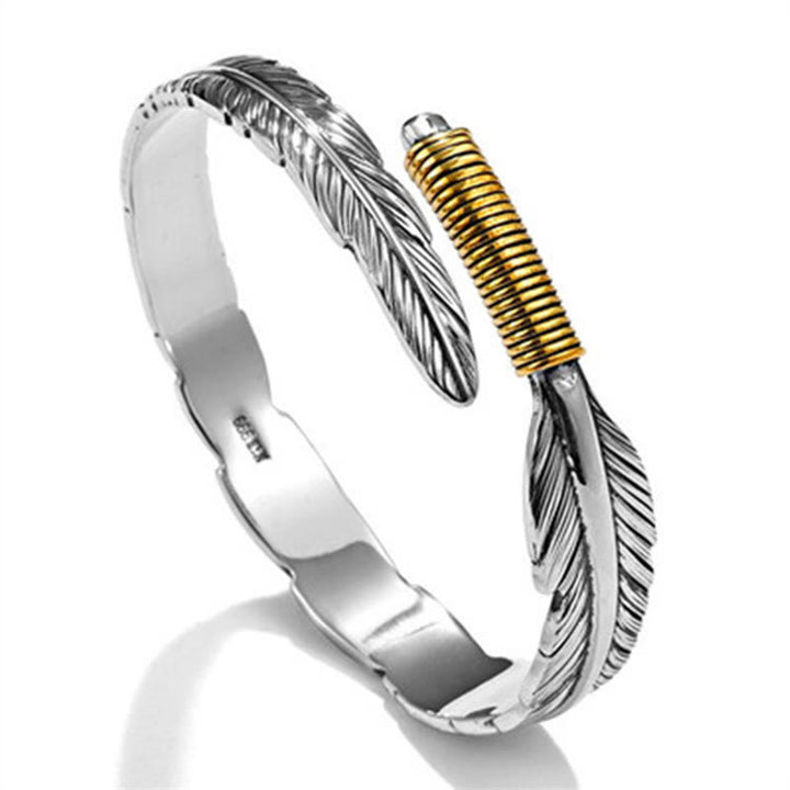 Buddha Stones Feather Pattern Engraved Luck Cuff Bracelet Bangle - image 5