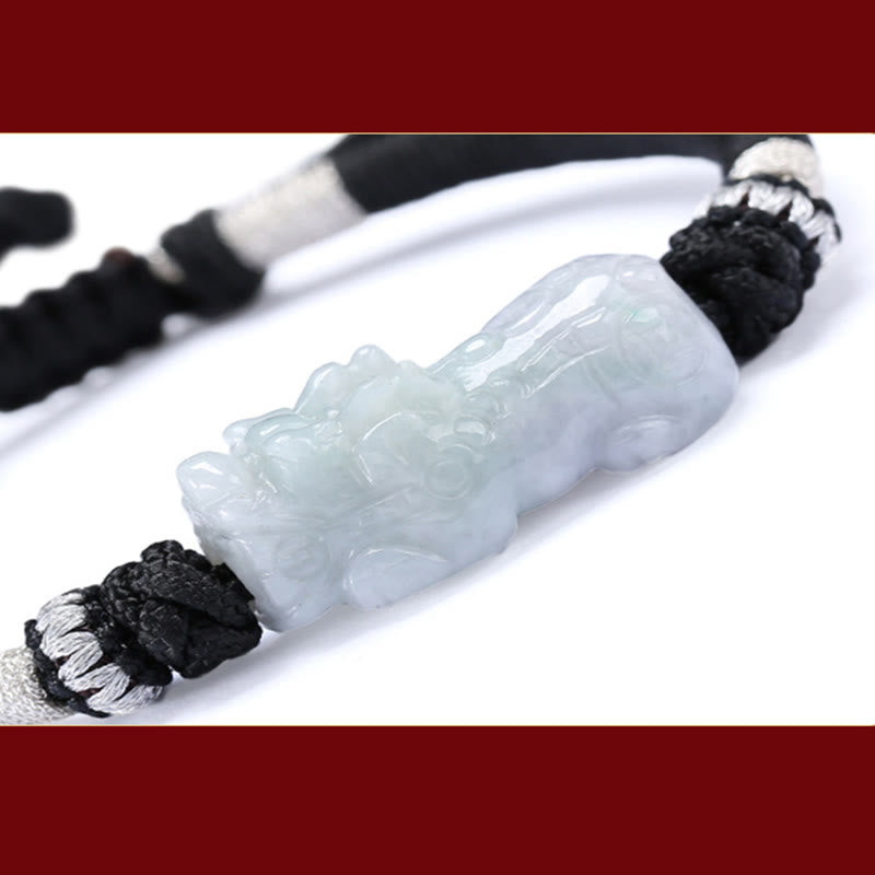 Buddha Stones Handmade Natural Jade PiXiu Luck Prosperity Braided String Bracelet - image 6