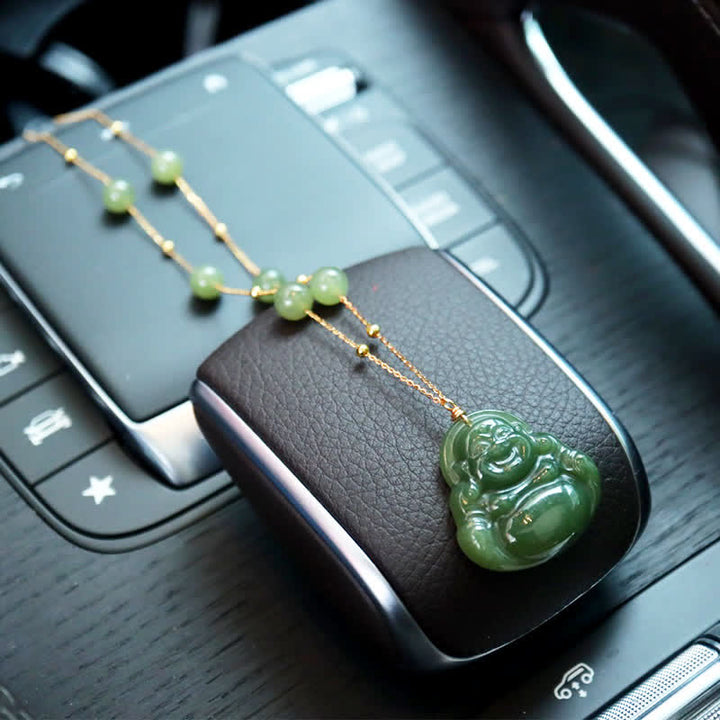Laughing Buddha Hetian Jade Luck Necklace Bead Chain Pendant - image 4