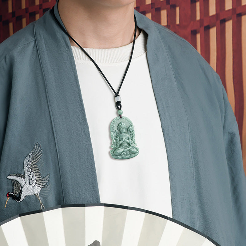 Four-armed Avalokitesvara Natural Jade Amulet Blessing String Necklace - image 2