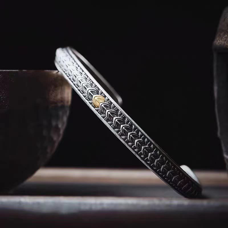 Buddha Stones Vintage Dragon Scales Pattern Luck Wealth Cuff Bracelet Bangle - Dragon Scales(Inner Diameter 55-60mm) - image 1