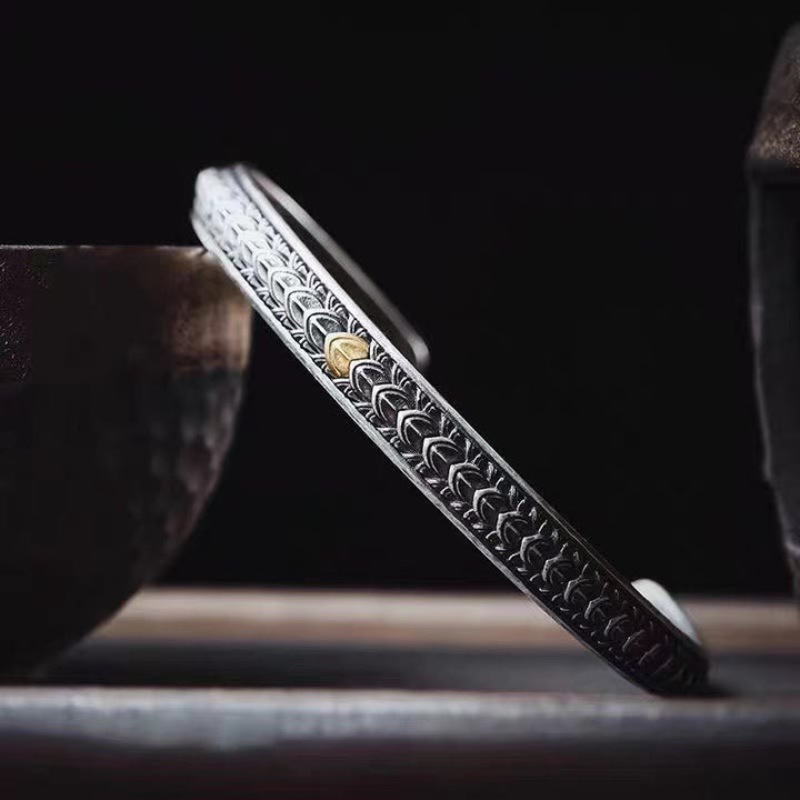 Buddha Stones Vintage Dragon Scales Pattern Luck Wealth Cuff Bracelet Bangle - Dragon Scales(Inner Diameter 55-60mm) - image 1