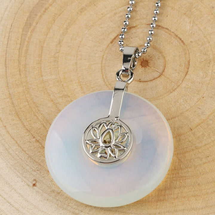 Buddha Stones Various Crystal Amethyst Pink Crystal Lotus Healing Necklace Pendant - Opal - image 12
