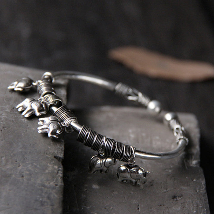 Buddha Stones 925 Sterling Silver Elephant Strength Bracelet Bangle - image 4