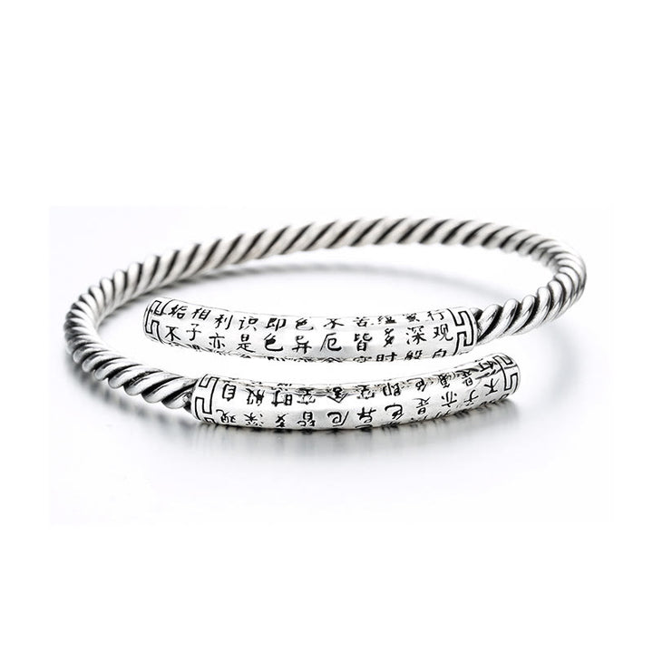 Buddha Stones Retro Heart Sutra Twisted Design Pattern Balance Bracelet Bangle - image 6