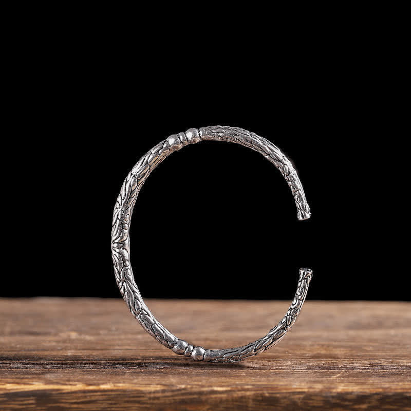 Flower Dragon Pattern Engraved Balance Cuff Bracelet Bangle - image 2