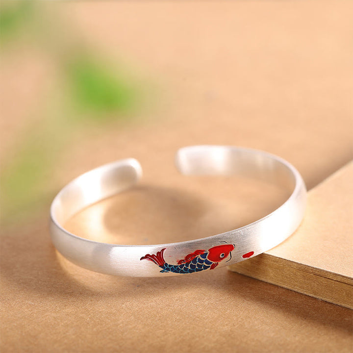 Buddha Stones 999 Sterling Silver Koi Fish Luck Cuff Bracelet Bangle - Koi Fish(Luck♥Prosperity) - image 1