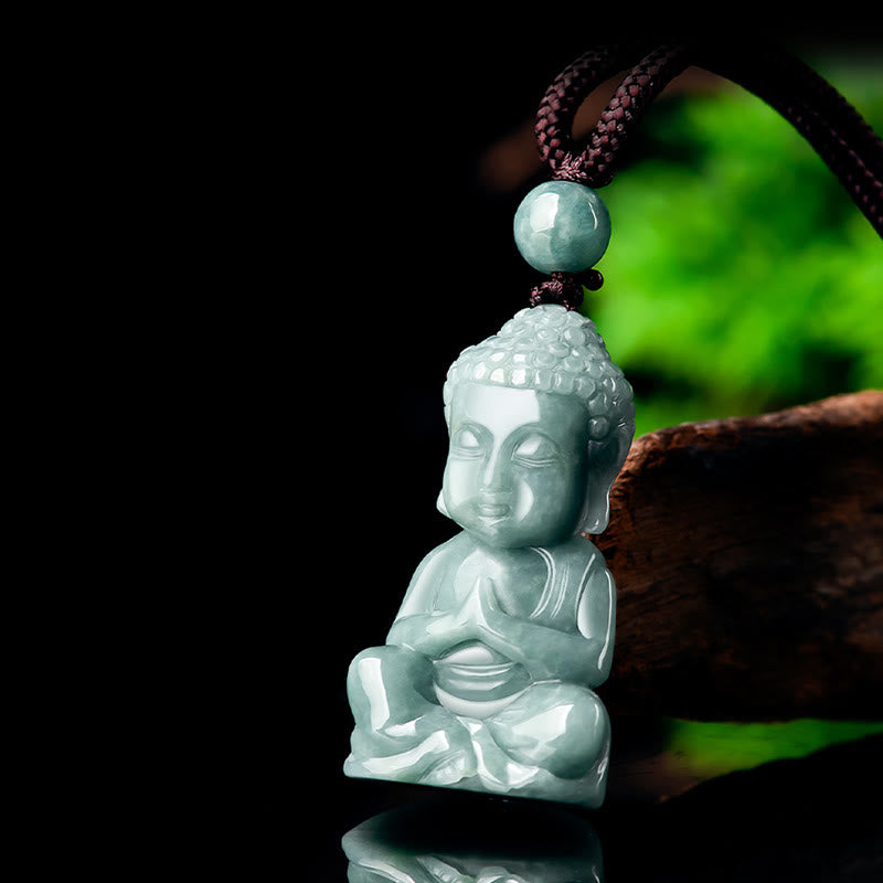 Buddha Stones Natural Jade Meditation Buddha Amulet Serenity Necklace Pendant - image 4