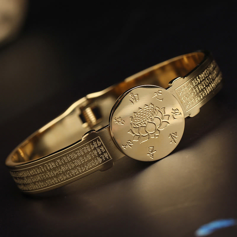 Buddha Stones Yin Yang Lotus Om Mani Padme Hum Mantra Titanium Steel Harmony Bracelet Bangle - Lotus Great Compassion Mantra - 56mm - image 12