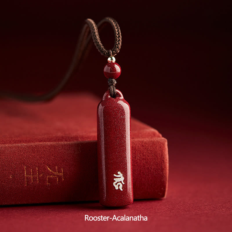 Chinese Zodiac Natal Buddha Cinnabar Amulet Protection String Necklace Pendant - Brown - Rooster-Acalanatha - image 16