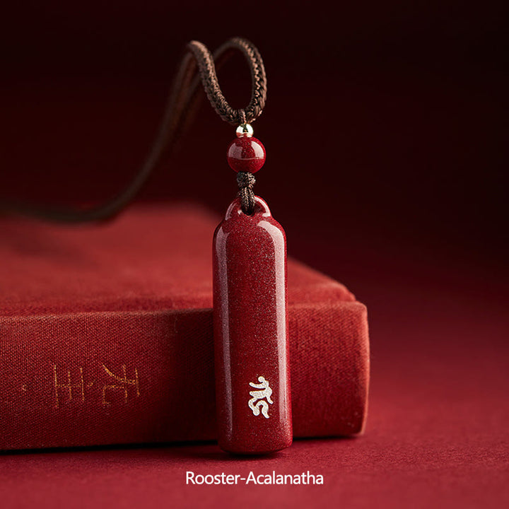 Chinese Zodiac Natal Buddha Cinnabar Amulet Protection String Necklace Pendant - Brown - Rooster-Acalanatha - image 16