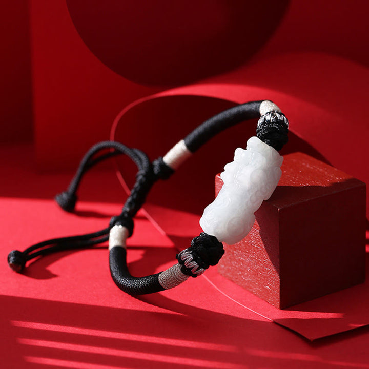 Buddha Stones Handmade Natural Jade PiXiu Luck Prosperity Braided String Bracelet - image 3