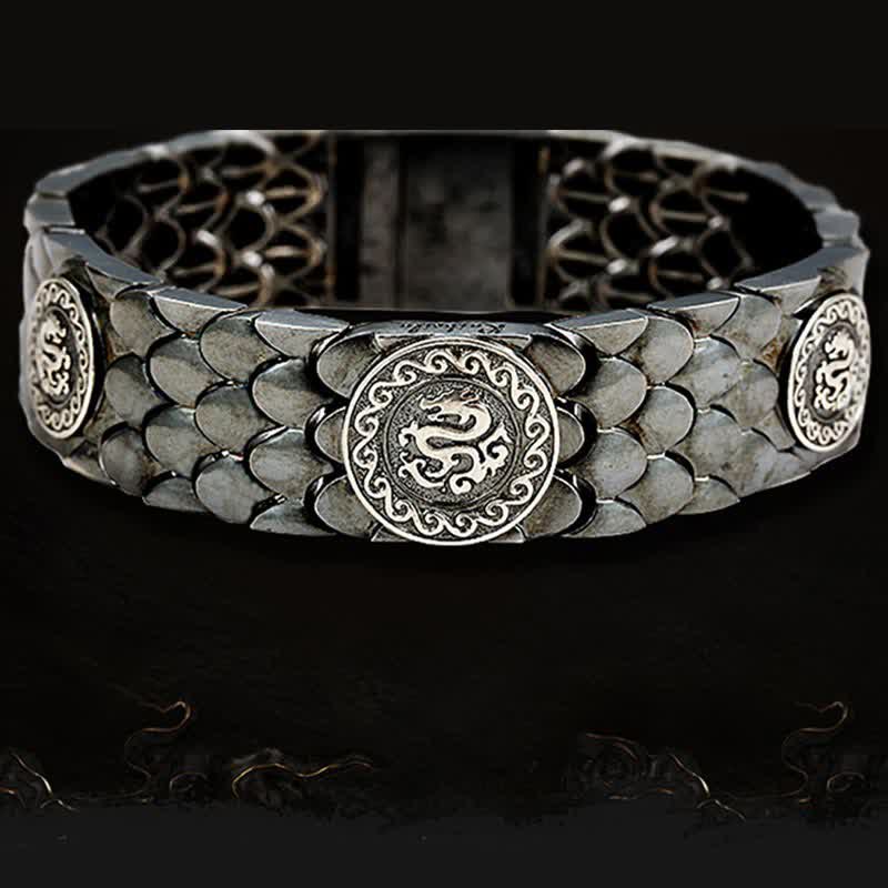 Buddha Stones 925 Sterling Silver Dragon Scales Luck Success Bracelet Bangle - image 6