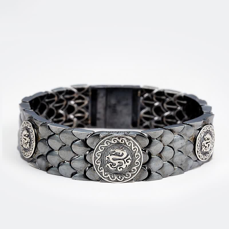 Buddha Stones 925 Sterling Silver Dragon Scales Luck Success Bracelet Bangle - 21cm - image 1